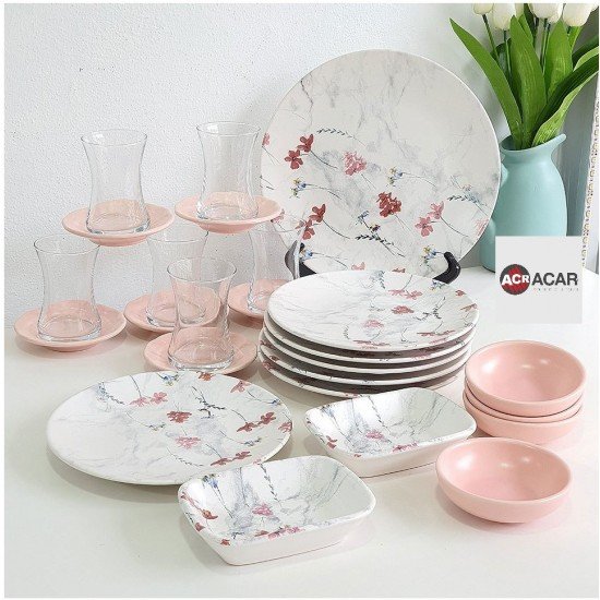 Acar Lüx Seramik Sakura Model 25 Parça Kahvaltı Takımı Acar Lüx Seramik Sakura Model 25 Parça Kahvaltı Takımı