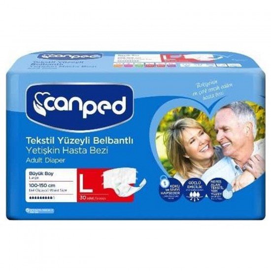 Canped Tekstil Yüzeyli Belbantlı Yetişkin Hasta Bezi Büyük L 30 Adet