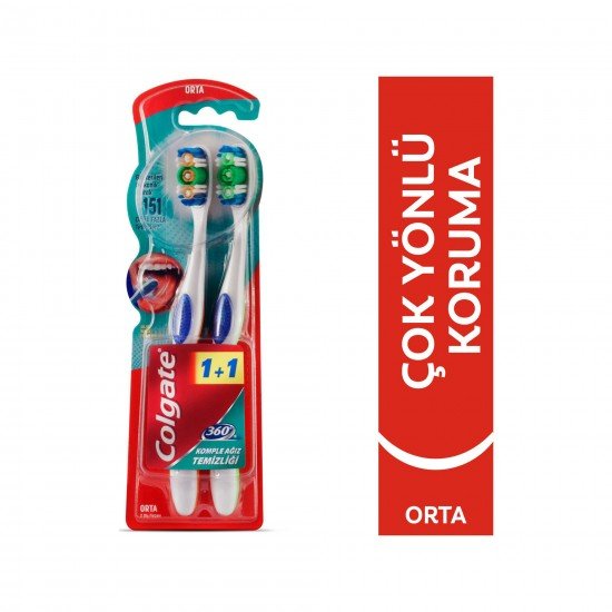 Colgate 360 Komple Ağız Temizliği Diş Fırçası Orta 1+1