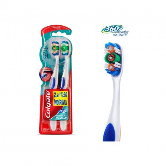 Colgate 360 Komple Ağız Temizliği Diş Fırçası Yumuşak 1+1