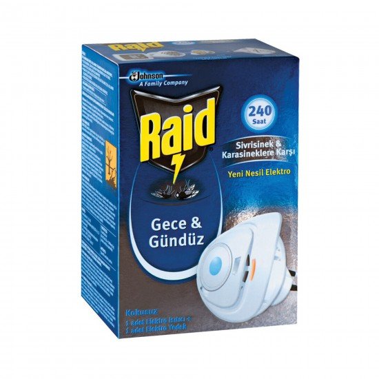 Raid Sinek Savar Gece Gündüz Sistem 240 Saat Elektro likit + Yedek Likit Raid Sinek Savar Gece Gündüz Sistem 240 Saat Elektro likit + Yedek Likit