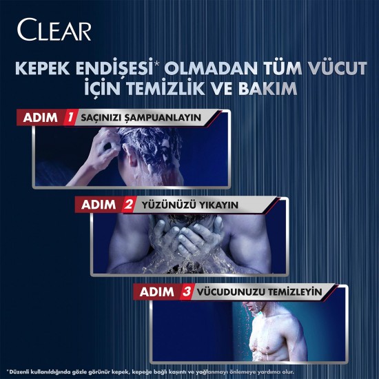 Clear Men 3 in 1 Şampuan & Duş Jeli Arındırıcı Kömür Saç Yüz Vücut İçin 350 Ml