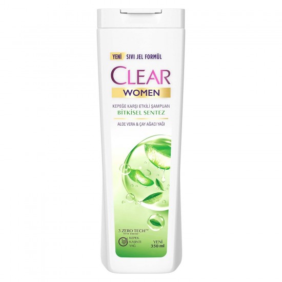 Clear Women Kepeğe Karşı Etkili Şampuan Bitkisel Sentez Aloe Vera & Çay Ağacı Yağı 350 ml