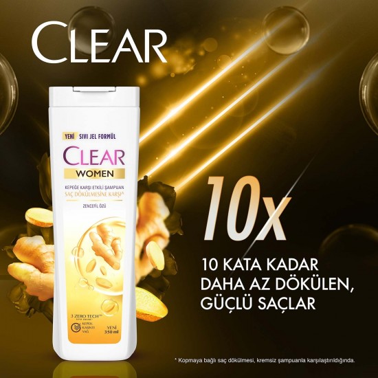 Clear Women Kepeğe Karşı Etkili Şampuan Saç Dökülmesine Karşı Zencefil Özü 350 ml