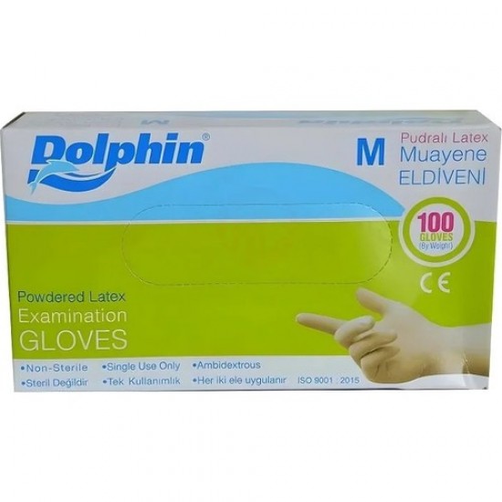 Dolphin Pudralı Latex Eldiven M Beden 100 LU Dolphin Pudralı Latex Eldiven M Beden 100 LU